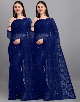 Online Bazaaar Self Design Bollywood Net Saree(Dark Blue)
