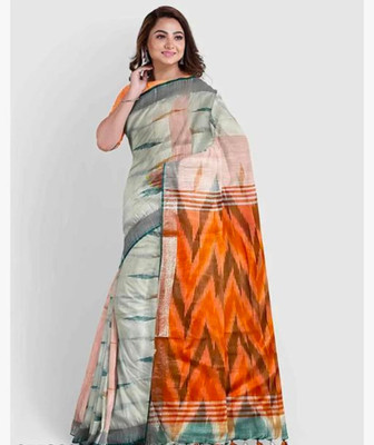Manikant Handloom Printed Ikkat Cotton Blend Saree(Multicolor)