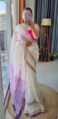 Lakshmi Boutique Solid/Plain Handloom Handloom Mulmul Saree(White)
