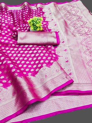 PRAMUKHTEXCO Woven Banarasi Organza, Pure Silk Saree(Pink)
