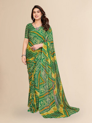 kashvi sarees Paisley, Printed Bandhani Georgette Saree(Green)