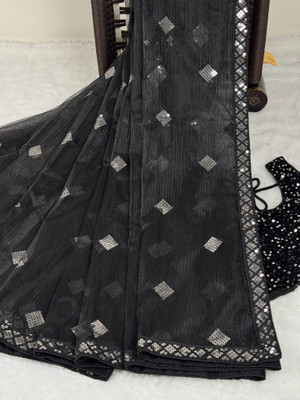 JP STORESS Embroidered Bollywood Net Saree(Black)