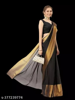 Vragi Self Design Bollywood Chiffon Saree(Black)