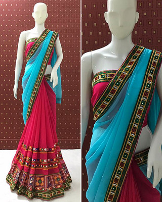 Divastri Self Design, Embroidered Bollywood Georgette, Jacquard Saree(Light Blue, Pink)