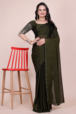 JIVI CLOTHING Solid/Plain Bollywood Chiffon Saree(Green)