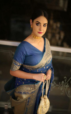 hathdora creation Printed Bollywood Georgette Saree(Blue)