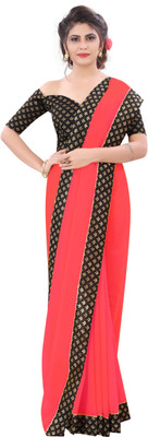 Georgette Saree Self Design, Dyed, Solid/Plain Bollywood Georgette, Chiffon Saree(Pink)