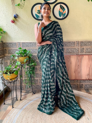 Divastri Embellished Bollywood Georgette Saree(Green)