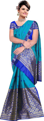 kamdar Woven Mekhela Chador Silk Blend Saree(Blue)