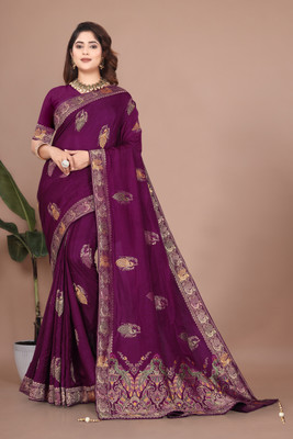 CKDESIGNER Woven, Self Design Banarasi Viscose Rayon Saree(Purple)