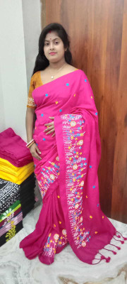 Laxmi Textile Embroidered Handloom Cotton Blend Saree(Pink)