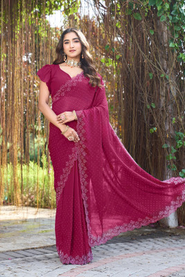 Divastri Solid/Plain Bollywood Georgette Saree(Pink)