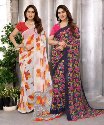 Moda Rapido Printed Bollywood Georgette Saree(Pack of 2, Multicolor)