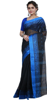 DipDiya Self Design, Woven Tant Pure Cotton Saree(Dark Blue)