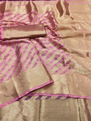 AARAANA Self Design, Temple Border, Striped, Woven, Embellished, Applique, Checkered Pochampally Pure Silk, Cotton Silk Saree(Pink)