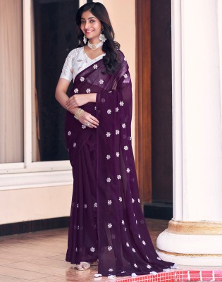 SIRIL Floral Print, Geometric Print, Printed Daily Wear Georgette, Chiffon Saree(Purple)