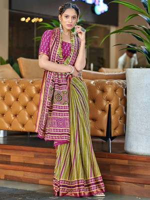 Munir Clothing Printed Daily Wear Cotton Blend Saree(Pink)