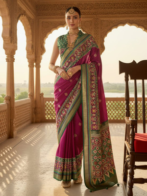 all about you Woven Patola Silk Blend Saree(Magenta)