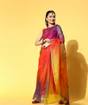 Divastri Printed Bollywood Organza Saree(Multicolor)