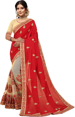 MURTHIRUPI Embellished Bollywood Net Saree(Red)