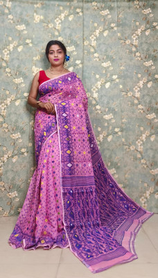 Sudipa Woven Jamdani Cotton Silk Saree(Purple)