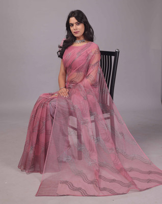 PATTARI Embellished Bollywood Net Saree(Pink)