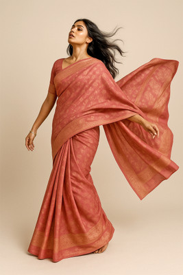 RPS Printed Saree with Attached Blouse Cotton Silk Saree(Pink)