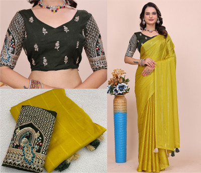 K 5 FASHION Embroidered, Embellished Bollywood Georgette Saree(Yellow)