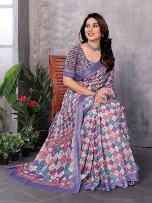 KITKET FASHION Floral Print Bollywood Cotton Linen Saree(Multicolor)