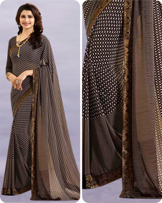 V And V Shop Printed Bollywood Georgette Saree(Brown)