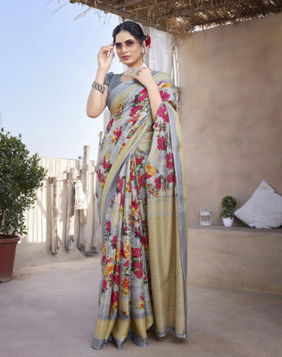 YASHIKA Printed Bollywood Art Silk Saree(Grey)