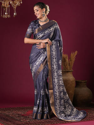 ANOUK Printed Chinnalapattu Silk Blend Saree(Grey)