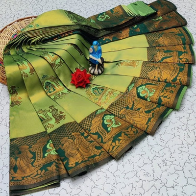 WILLMAKE Printed Bollywood Georgette Saree(Light Green, Green)
