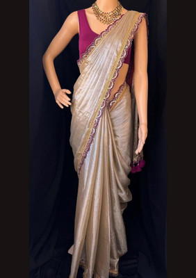HK SHOPEE Solid/Plain Bollywood Art Silk Saree(Cream)