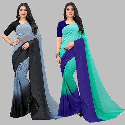 kashvi sarees Ombre, Self Design Bollywood Georgette, Chiffon Saree(Pack of 2, Grey, Black, Light Blue, Blue)