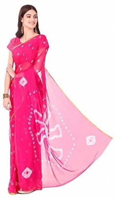 JustEthnic Geometric Print Bandhani Chiffon Saree(Pink)