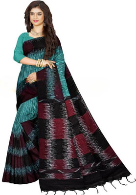 Joyguru Textile Printed Handloom Pure Cotton Saree(Light Blue)