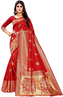 ETHNICHITZ Woven, Self Design Kanjivaram Pure Silk, Cotton Silk Saree(Red)