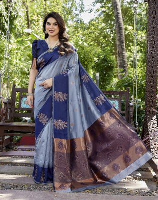YASHIKA Printed Daily Wear Cotton Silk Saree(Blue)