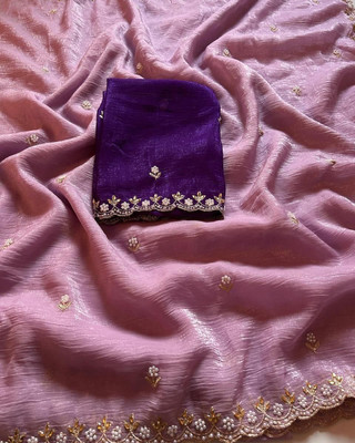 VAIDEHEE ENTERPRISE Embroidered Bollywood Chiffon Saree(Pink)