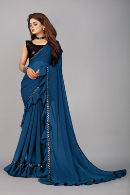 Maruti Creation Embroidered Bollywood Georgette, Chiffon Saree(Blue)