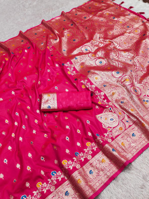 Sindharat Fashion Woven Banarasi Cotton Silk Saree(Pink)