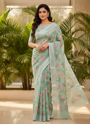 Millstar Digital Print, Self Design Bollywood Cotton Linen, Cotton Silk Saree(Multicolor)