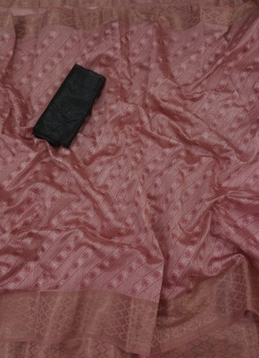 MUKHITA Printed Kanjivaram Khadi, Silk Blend Saree(Pink)