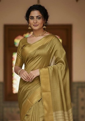 Anugrah Textile Solid/Plain Banarasi Lycra Blend, Chiffon Saree(Cream)
