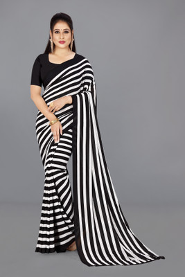 Anand Sarees Striped Daily Wear Georgette Saree(Black)