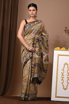 Taavi Printed Daily Wear Cotton Blend Saree(Multicolor)