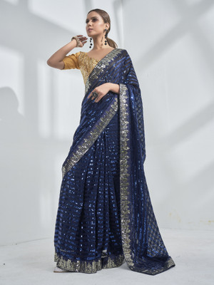 Kalista Embellished Bollywood Georgette Saree(Dark Blue)