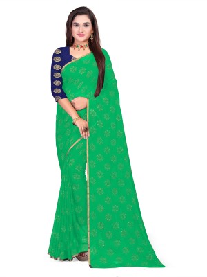 Aardiva Printed Daily Wear Chiffon Saree(Green)