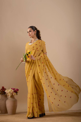 SILKORA Embroidered Daily Wear Georgette Saree(Beige)